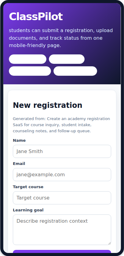 Class registration web app example