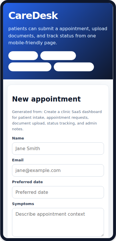 Clinic intake web app example