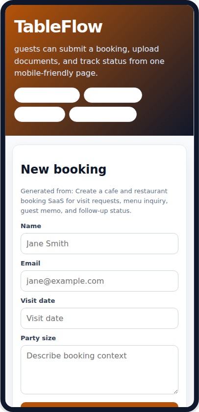 Restaurant booking web app example