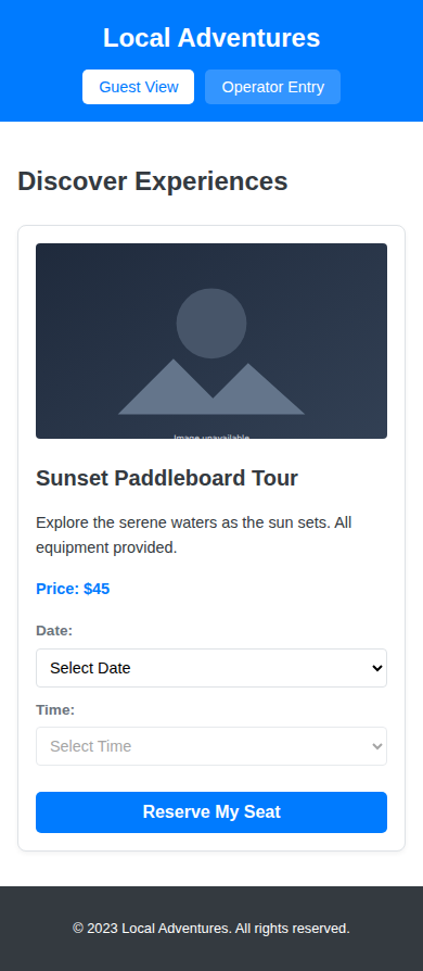 Local experiences booking web app